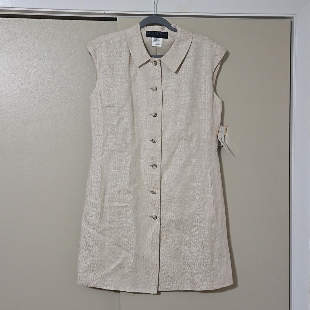 Harve Bernard Beige Animal Print Linen Dress Size 8 NWT